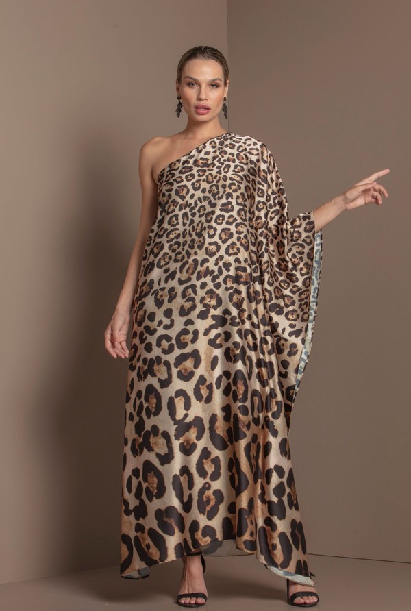 Foto do produto Vestido Longo um Ombro só Leopard