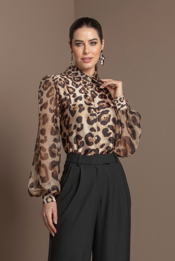 Foto do produto Camisa Mangas Bufantes Leopard