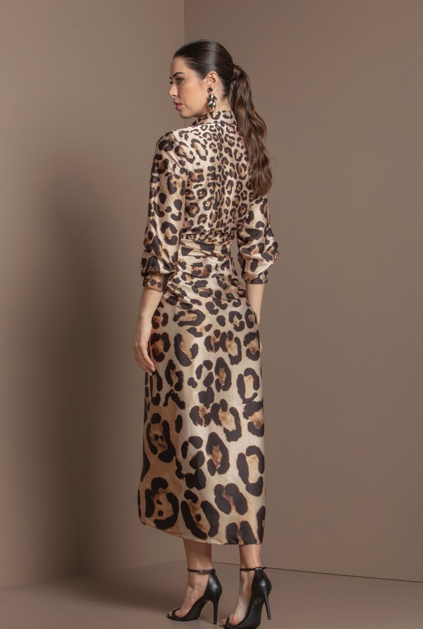 Foto do produto Vestido Midi Mangas Bufantes Leopard