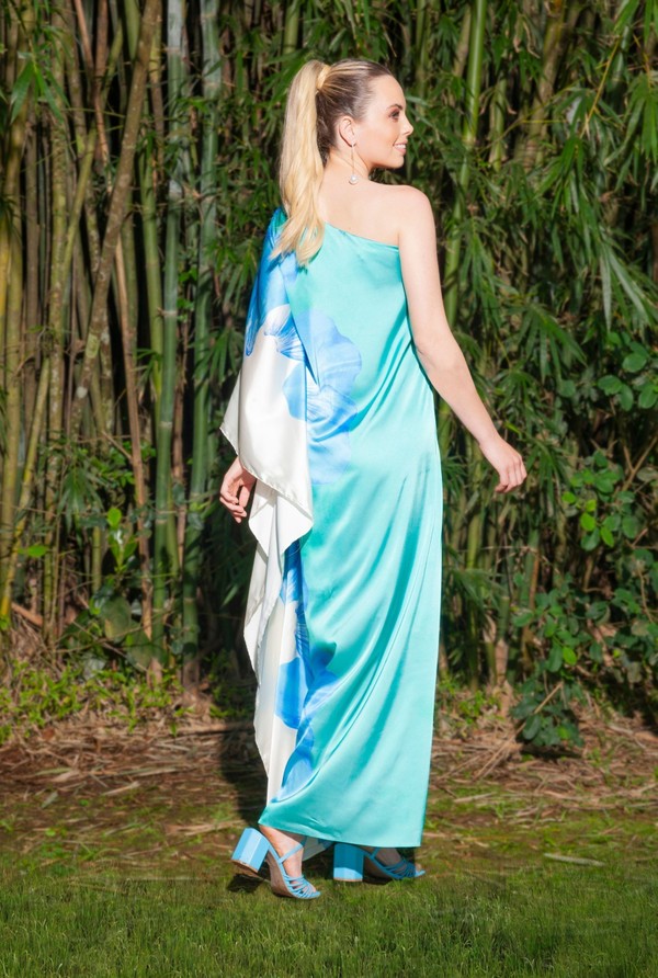 Foto do produto Vestido Longo Um Ombro Só em Gloss Jardim Garden