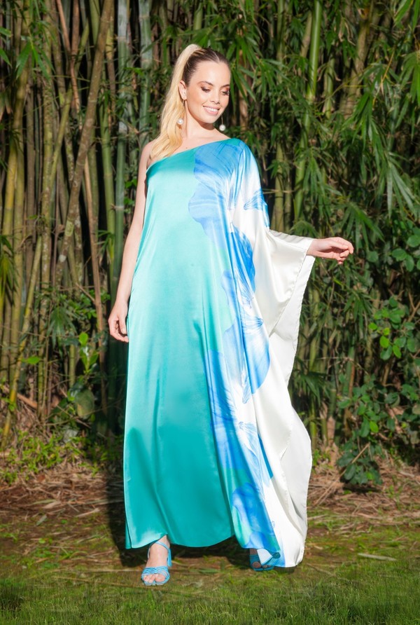 Foto do produto Vestido Longo Um Ombro Só em Gloss Jardim Garden