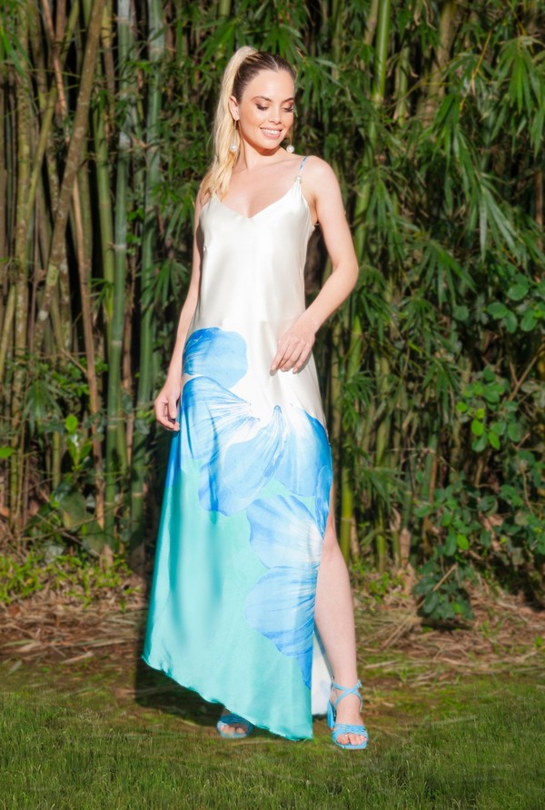 Foto do produto Vestido Longo em Gloss de Alças com Jardim Garden