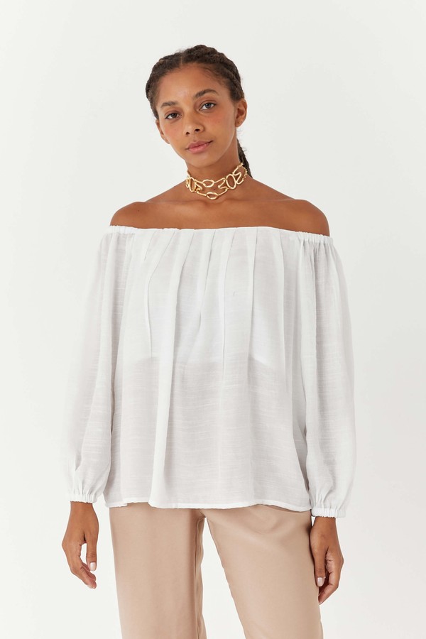 Foto do produto blusa ombro a ombro decote drapeado jasper