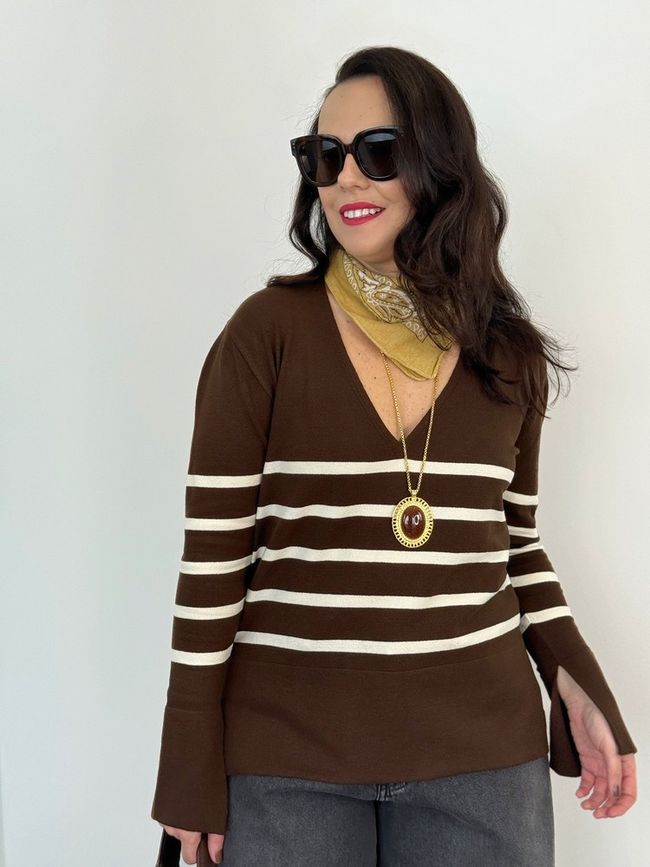 Tricot Modal Listrado Marrom