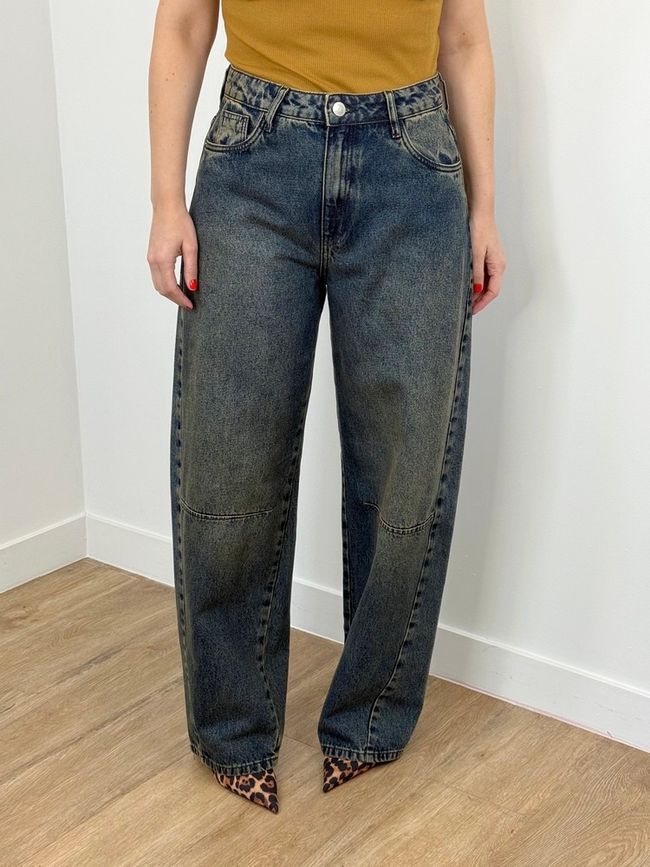 Jeans Barrel Azul Escuro