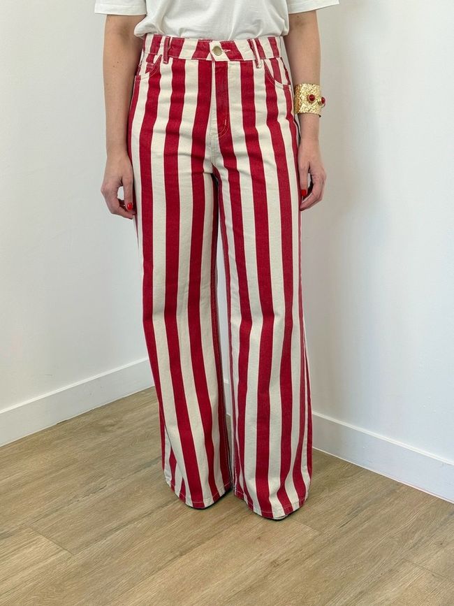 Jeans Listrado Vermelho