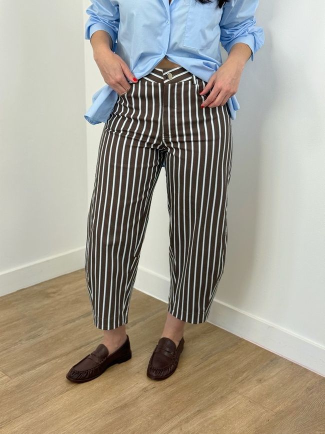 Jeans Listrado Marrom e Azul