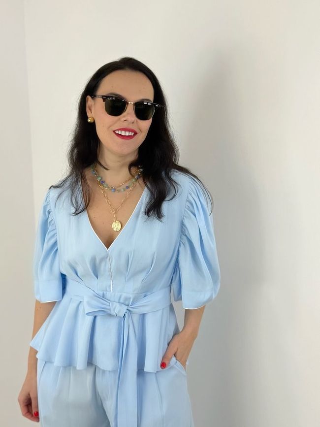 Blusa Peplum Azul Claro