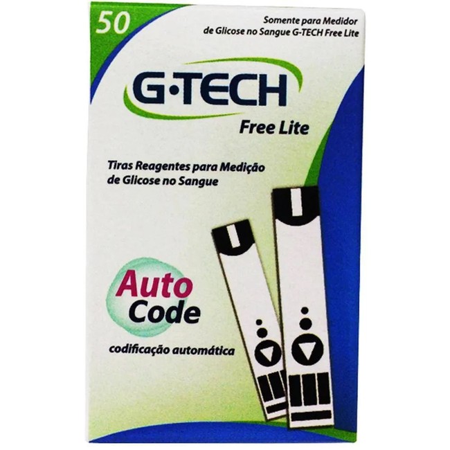 Tiras Reagentes para medidor de glicose Frasco com 50 Tiras G-Tech Free Lite
