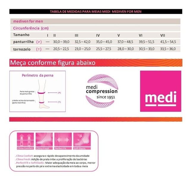 Meia de Compressão Mediven For Men Select Supreme 3/4 20-30mmHg Média Compressão