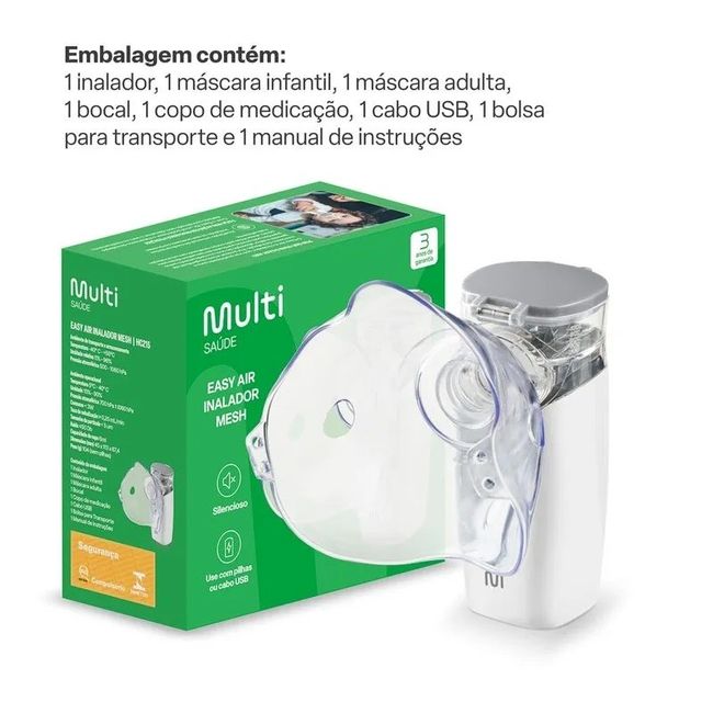 Inalador Mesh Portátil Branco e Cinza HC215 – Multi