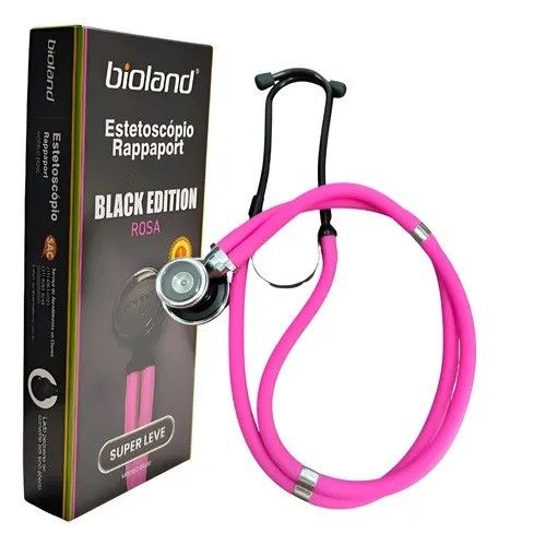 Estetoscópio Rappaport ER200 Rosa Black Bioland com Tubo Duplo Adulto e Infantil