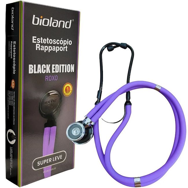 Estetoscópio Rappaport ER200 Roxo Black Bioland com Tubo Duplo Adulto e Infantil