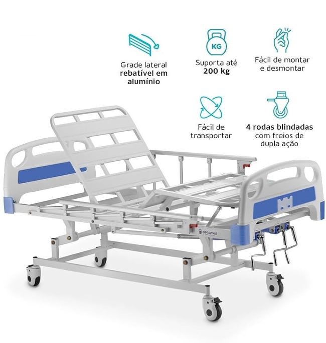 Cama Hospitalar DX3 3 Movimentos até 200 kg – Dellamed