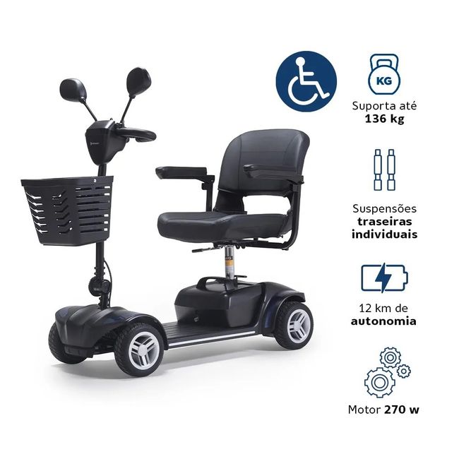Cadeira Motorizada Scooter Médica, Elétrica, Dobrável, até 136kg LB Dellamed