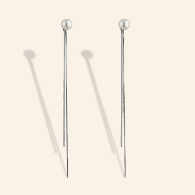 Brinco Ear Jacket Pérola Em Aço