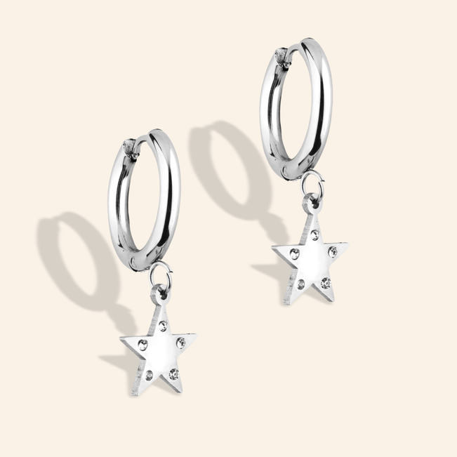 Argola Estrela Pedrinhas em Aço