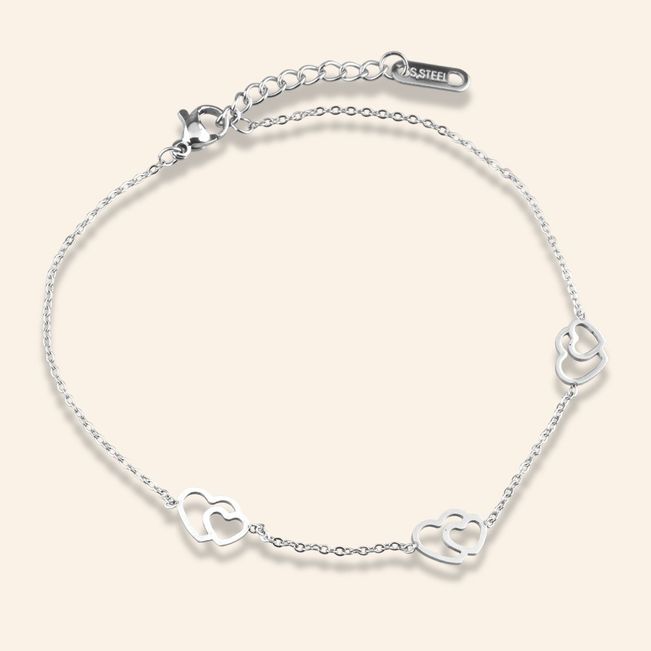 Pulseira Coração Duplo em Aço