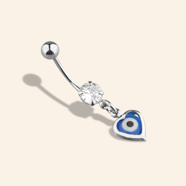 Piercing Umbigo Coração Olho Grego em Aço