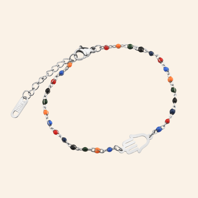 Pulseira Color Mão Hamsá em Aço