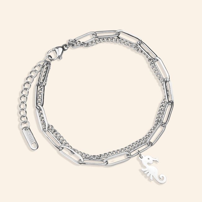 Pulseira Dupla Cavalo Marinho em Aço Inoxidável