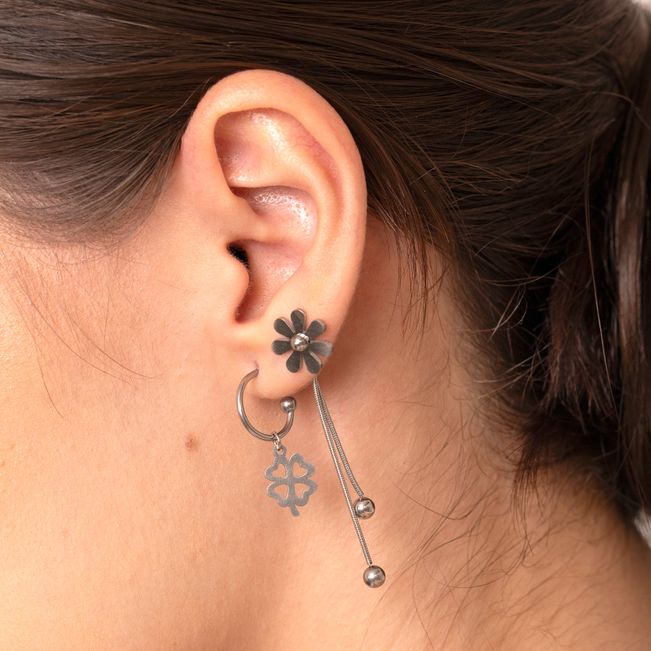 Brinco Ear Jacket Flor Em Aço