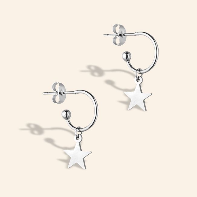 Brinco Argola Star Em Aço