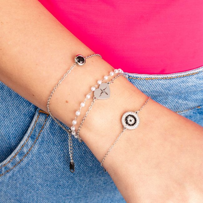 Pulseira Olho Grego com Zircônia em Aço