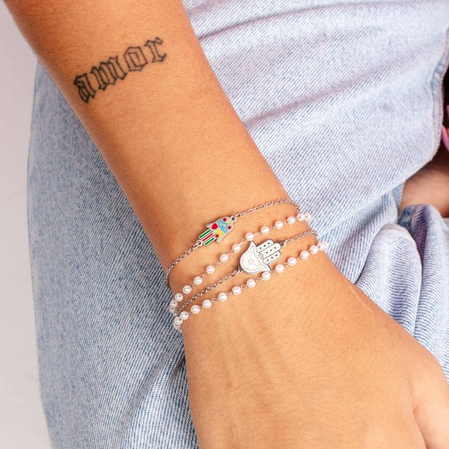 Pulseira Mão Hamsá em Aço Inoxidável