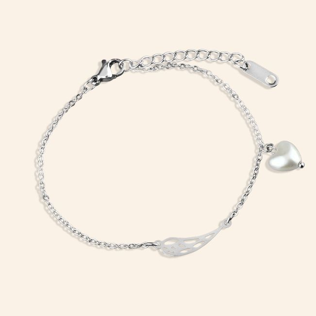 Pulseira Pérola Coração em Aço