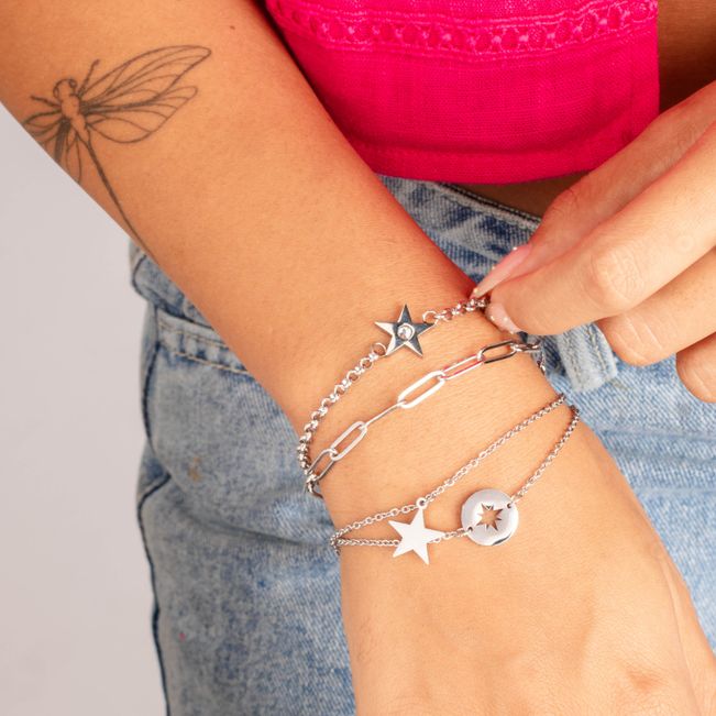 Pulseira Medalha Star em Aço Inoxidável