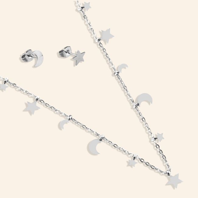 Conjunto Brinco e Colar Star em Aço
