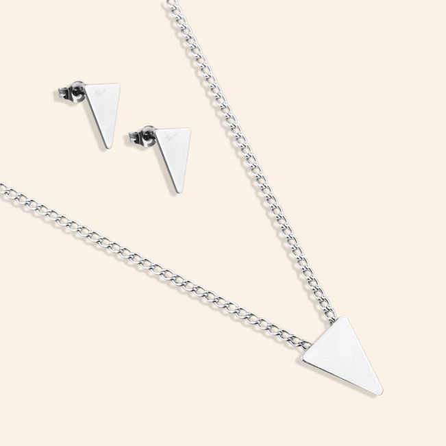 Conjunto Brinco e Colar Triângulo em Aço