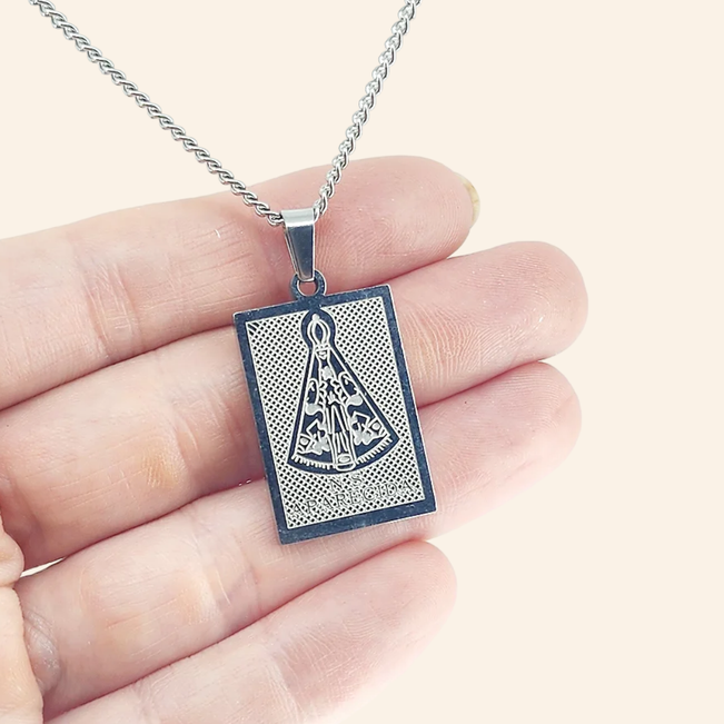 Colar Curto Nossa Senhora Aparecida em Aço