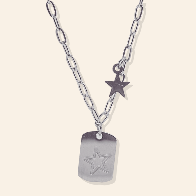 Colar Placa Estrela em Aço