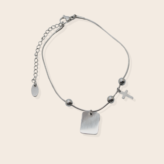 Pulseira Medalha e Cruz em Aço Inoxidável 
