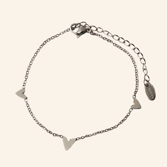 Pulseira 3 Corações em Aço Inoxidável 