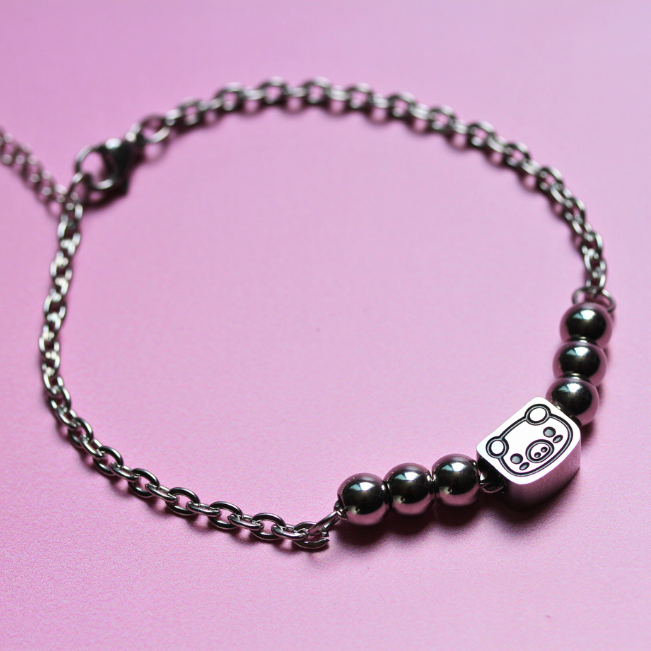 Pulseira Bolinhas e Porquinho em Aço