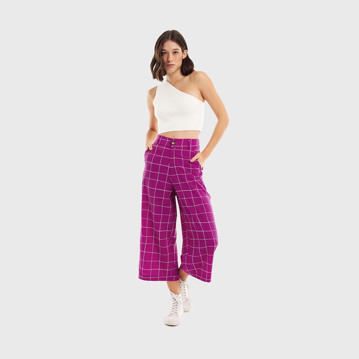 Calça Feminina Cropped Aragäna | Quadriculado Rosa