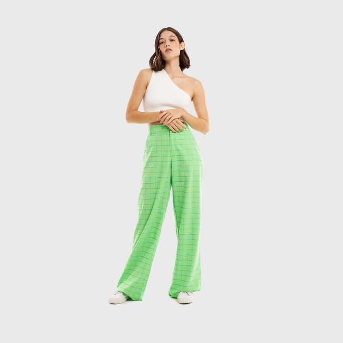 Calça Feminina Pantalona Aragäna l Quadriculado Verde