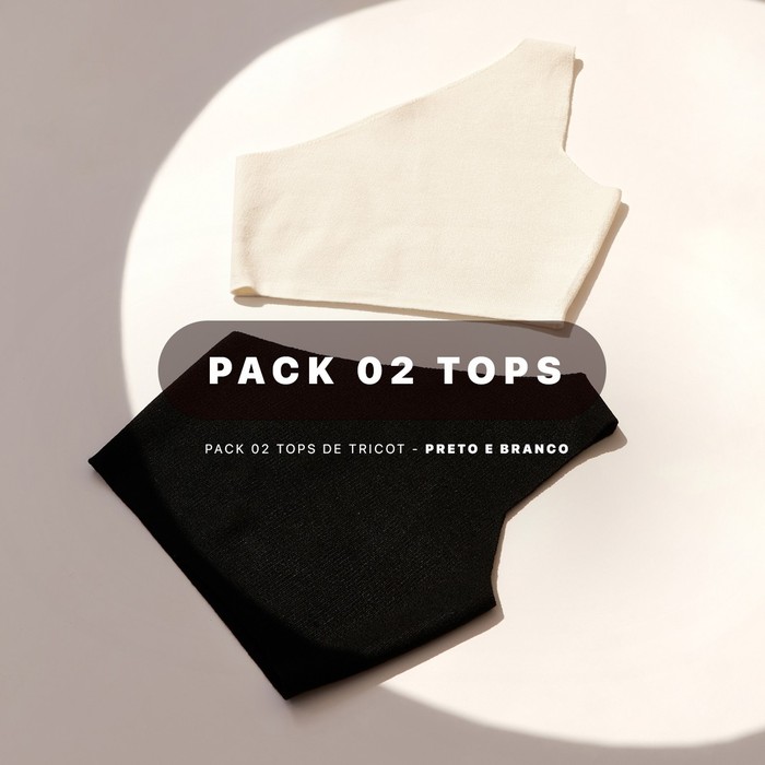 Pack 02 Tops Ombro Só Aragäna | Tricot Preto e Branco