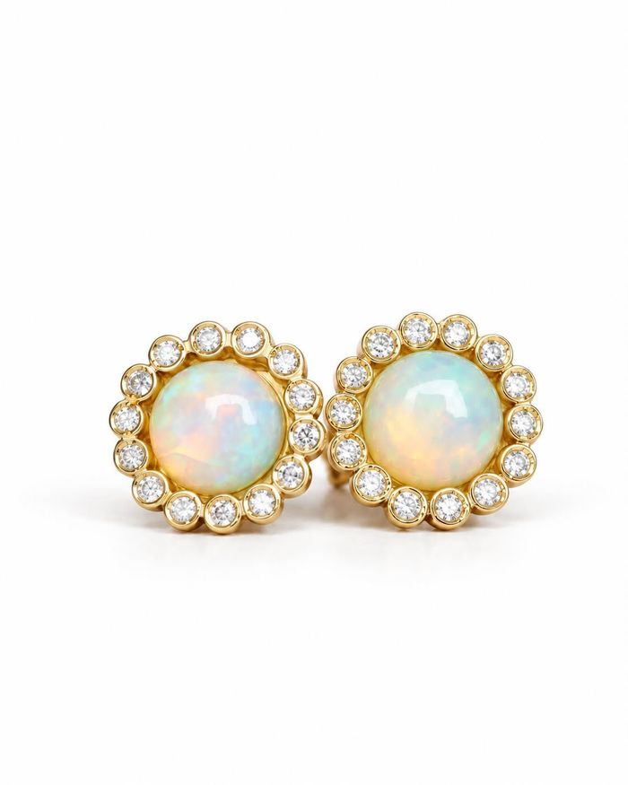 Foto do produto Brinco Opalas Redondo com Diamantes 