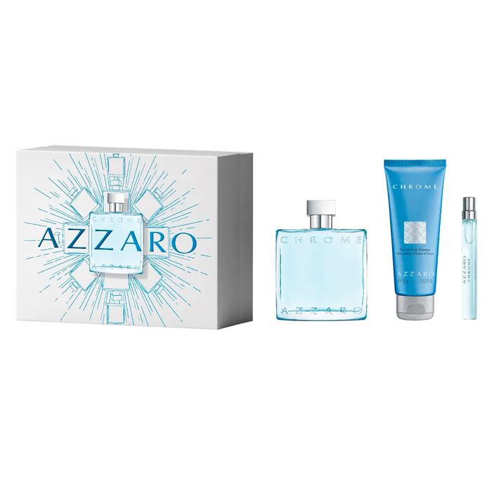Kit Chrome Azzaro Eau De Toilette Masculino 100ml + Shampoo Cabelo & Corpo 75ml + Travel Size 10ml