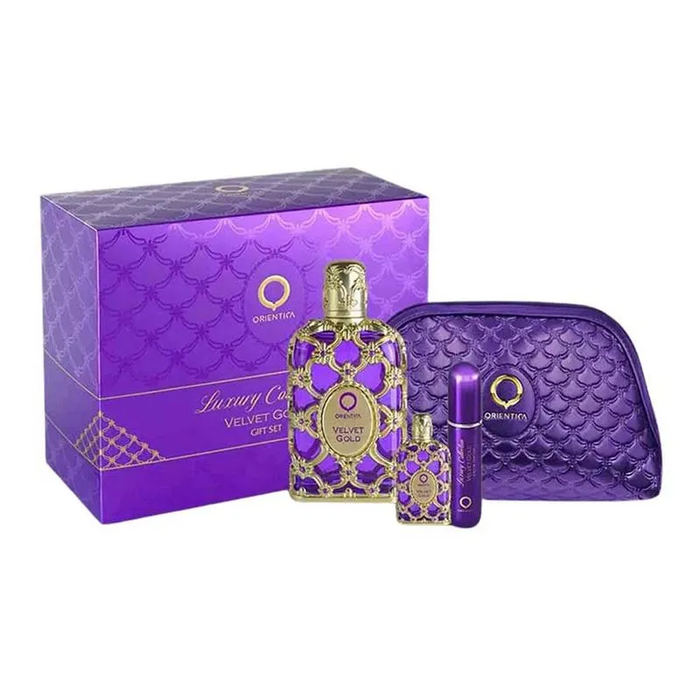 Kit Velvet Gold Orientica Eau de Parfum Feminino 80ml + Travel Size 7,5ml + Nécessaire + Aromatizador 