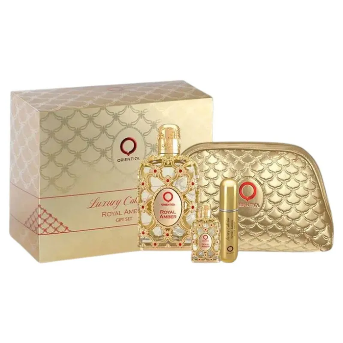 Kit Royal Amber Orientica Eau de Parfum Feminino 80ml + Travel Size7,5ml + Nécessaire + Aromatizador 