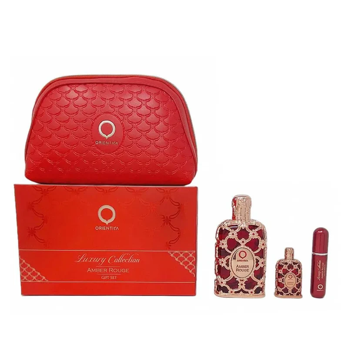 Kit Amber Rouge Orientica Eau de Parfum Compartilhado 80ml + Travel Size 7,5ml + Nécessaire+ Aromizador 