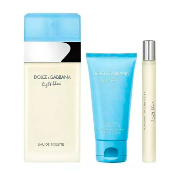 Kit Light Blue Dolce & Gabbana Eau De Toilette Perfume Feminino 100ml + Creme Corporal 50ml + Travel Size 10ml