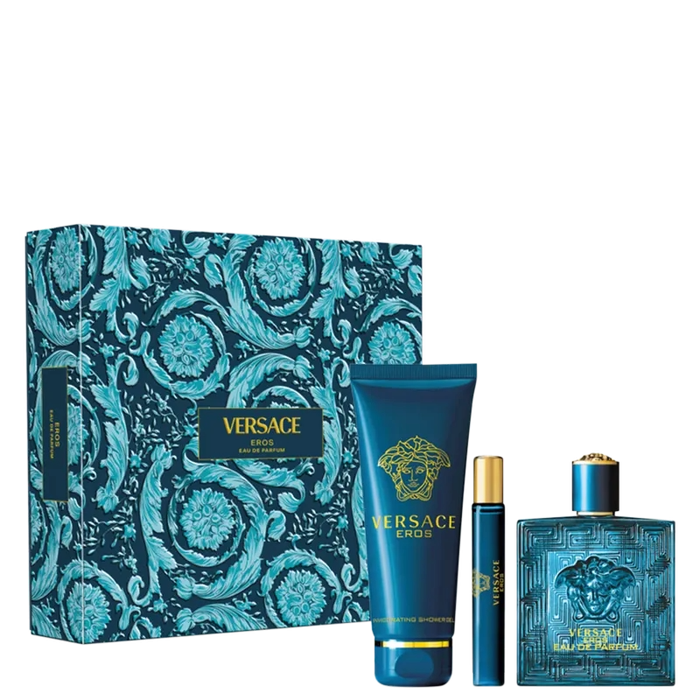 Kit Versace Eros Parfum Masculino 100ml + Gel De Banho 150ml + Parfum 10ml
