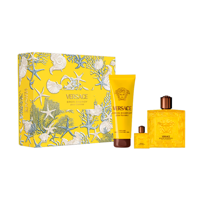 Kit Eros Energy Pour Homme Versace Eau de Parfum Perfume Masculino 100ml + Gel de Banho 150ml + Tamanho Viagem 5ml