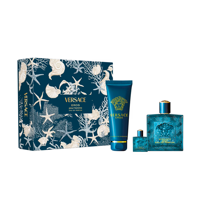 Kit Eros Versace Eau de Parfum Perfume Masculino - 100ml + Gel de Banho 150ml + Tamanho Viagem 5ml